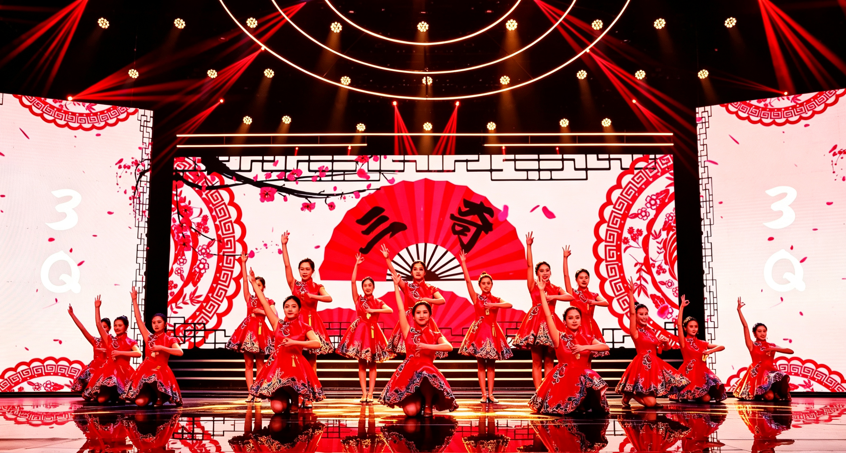 A group performance on stage during a Sanqi celebration